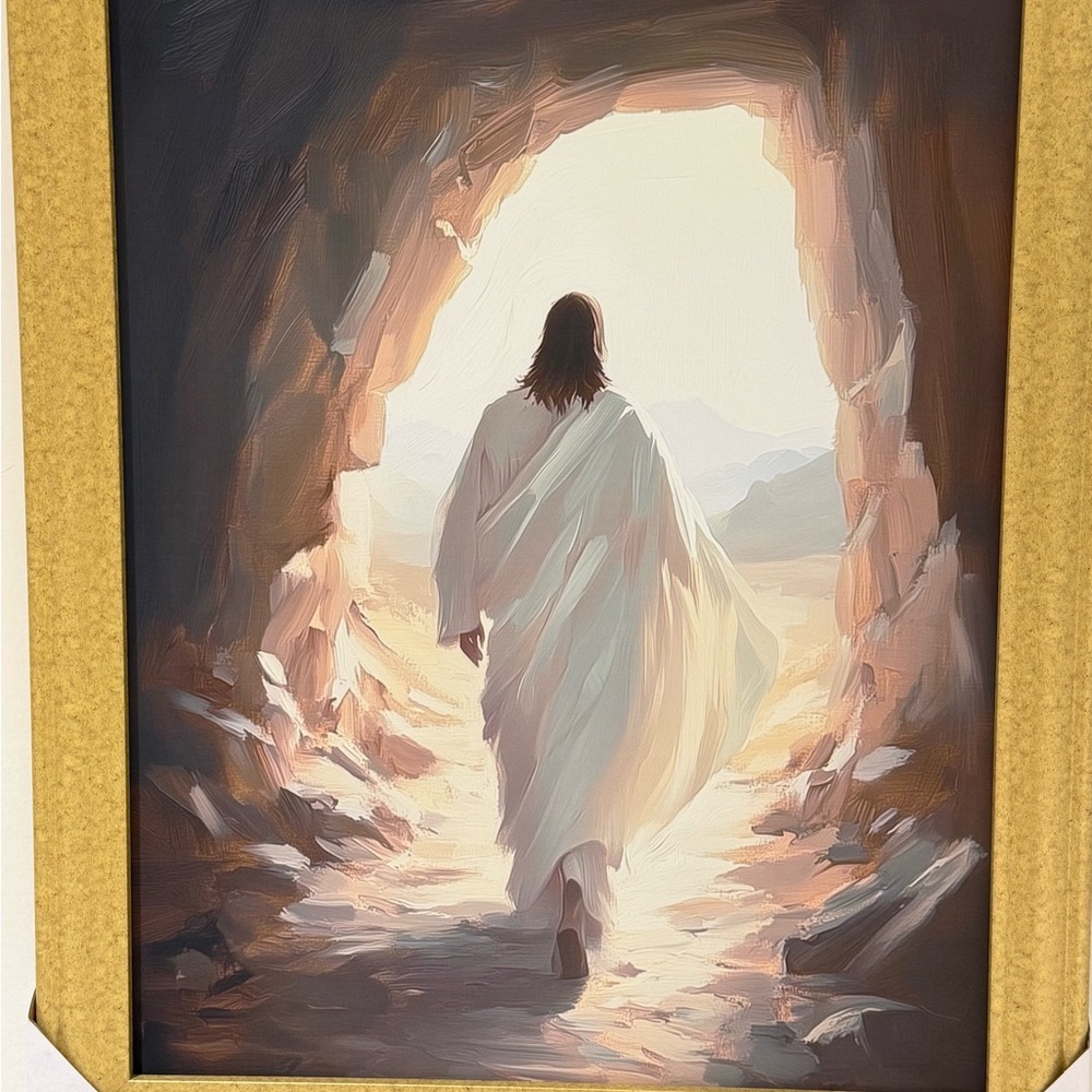 Gold Framed Art Print - Walking Figure in White